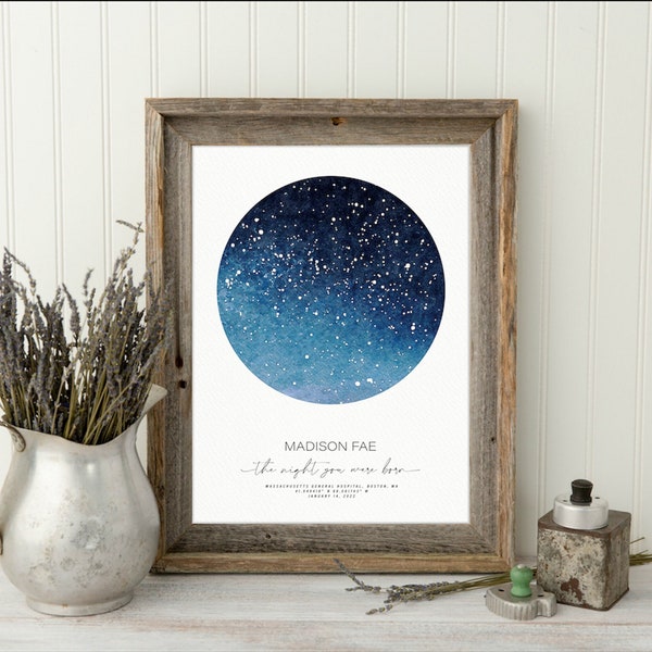 Custom Star Map Print, Night You Were Born, New Baby Gift, Stars The Night Sky, Stars Above Map Poster, Wedding Constellation Print Gift