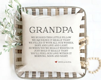 Grandpa Gift Pillow for Grandpa 18 x 18 Cotton Pillow Fathers Day Gift for Grandpa from Grandkids Personalized w/ Grandkids Names Dad Gift