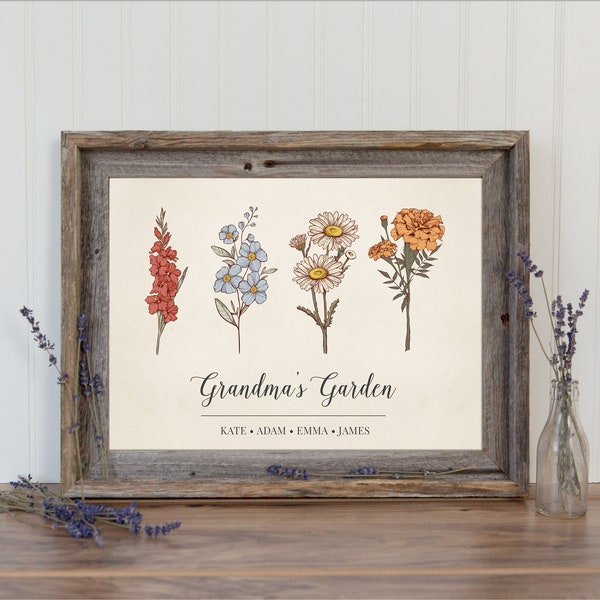 Mothers Day Gift Birth Flower Personalized Gift | Personalized Garden Print |  Personalized Gift For Her | Gifts For Her | Grandma Gift