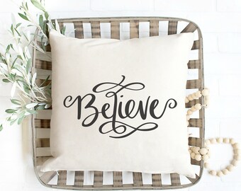Believe Pillow Cover, Christmas Decor, Christmas Pillow Cover, Farmhouse Decor, Christmas Pillow, Christmas Home Decor