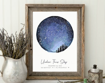 Custom Constellation Map, Star Map Print with Framing Options, Star Map Art, Constellation Map Baby, Wedding Gift Couple, Anniversary Gift