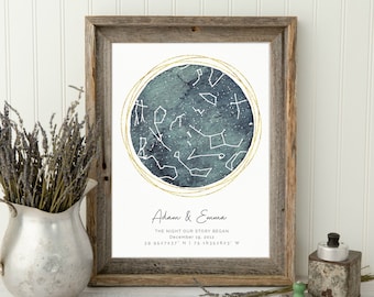 Anniversary gift for husband, Custom star map by date, Valentines Day Gift Personalized constellation map framed, First paper anniversary