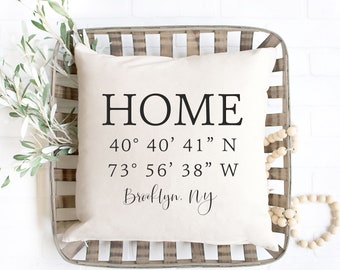 Custom Home Coordinates Pillow, Personalized Housewarming Gift, Mothers Day Gift, Latitude Longitude Pillow, Customized Rustic Decor