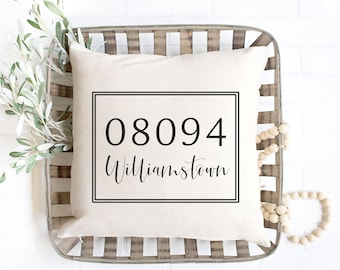 Zipcode Personalized Pillow Cover, Realtor Gift Closing Gift, Farmhouse Zip Code Pillow, Housewarming Gift New Home Housewarming Gift