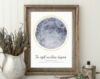 Anniversary Star Map Gift, Night Sky Map Print, Astronomy Gift For Couple, Celestial Map Print, Custom Star Map Print, Star Map By Date