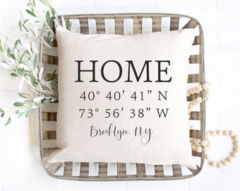 Home Pillow Coordinates, Latitude Longitude Pillow, Address Pillow, Farmhouse Pillow Cover, Pillow With Words, Pillow Covers 18 x 18