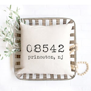 Personalized Zip Code Pillow, Personalized Pillow Wedding Gift, Housewarming Gift, Engagement Gift, Rustic Home Decor, Personalized Mom Gift