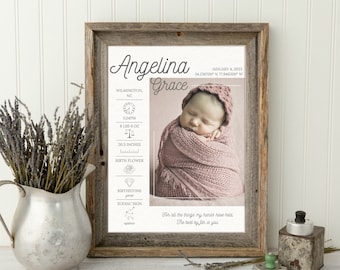Custom Baby Birth Stats With Photo | Newborn Baby Wall Art ...
