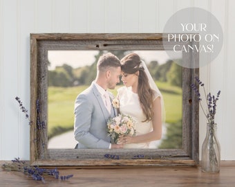 Photo Prints on Canvas with Barnwood Frame - Anniversary Gift, Wall Art, Rustic Home Decor, Engagement Portrait Photo Gift for Him or Her