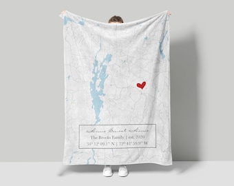 Engagement Map Blanket, Valentines Day Gift for Him, Sherpa Throw Map Fleece Engagement Location, Gift for Future Mrs, Keepsake Map