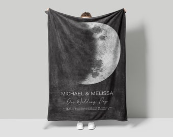 Custom Moon Phase Blanket, Anniversary Husband Gift for Him, Valentine Gifts for Men Wedding Gifts for Bride, Night Sky Gift, Guy Gift