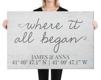 Where It All Began Engagement Gift, Anniversary Gift Canvas, Custom Coordinates Print, Engagement Gifts Canvas Wall Art, Wedding Gift