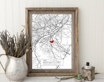 First Anniversary Gift Idea Custom Street Map Sign Personalized Map Print, Map Gift, Housewarming Gift, Gift for Grad Home Gift Realtor Gift