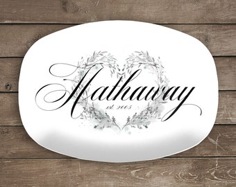 Personalized Family Name Serving Platter Watercolor Details | Custom Wedding Gift | Bridal Shower, House Warming or Anniversary Gift Ideas