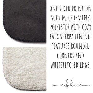 May include: One-sided print on a soft micro-mink polyester throw blanket with a cozy faux sherpa lining. Features rounded corners and whipstitched edge.  eb.home