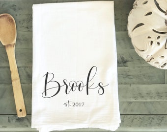 Personalized Dish Towel, Family Name Kitchen Towel, Established Year, Custom Tea Towel, Kitchen Decor, New Couple Gift, Wedding Gift