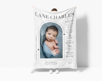 Baby Announcement Blanket With Birth Stats | Blanket for Name Reveal | Baby Name Reveal | Personalized Baby Name Blanket