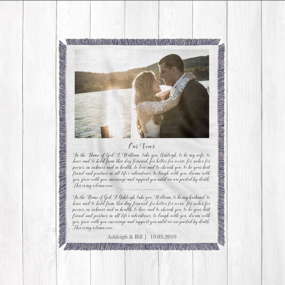 Wedding Vows Blanket Personalized Photo Blanket 1st Anniversary Gift
