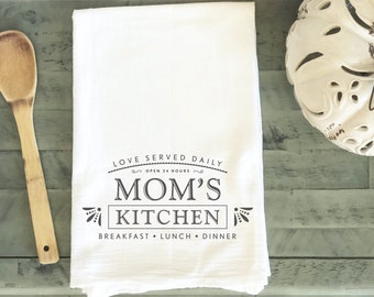 Mom's Kitchen Tea Towel, Personalized Christmas Gift for Mom, Mother Gift, Mother's Day, Gift For Mom, Mom Gift, Custom Mom Gift, Flour Sack