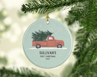 Boys Christmas Ornament Car - Personalized Tractor Ornament - Custom Farm Ornament - Red Truck Boy Christmas Ornament