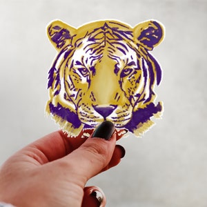 Purple and Yellow Gold Full Face Tiger Kiss-Cut Stickers