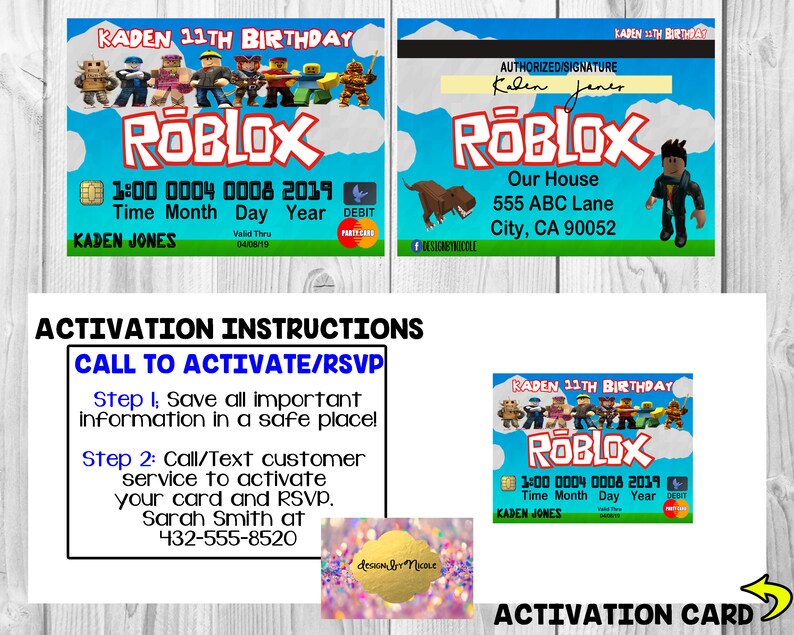 Roblox Credit Card Invitationbirthday Card Invitations Birthday Credit Card Digital Boy Custom Roblox Character - 