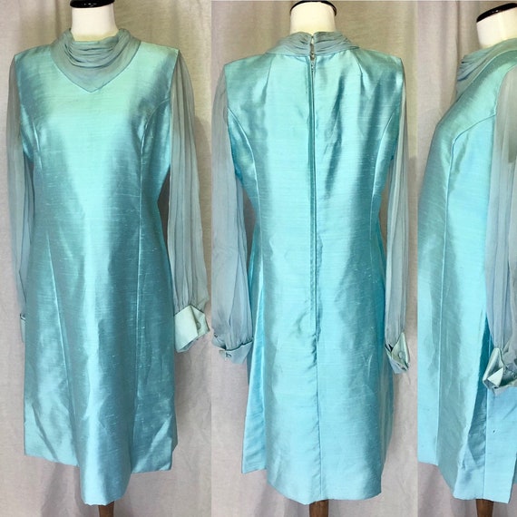1960s Emma Domb Blue Party Dress in Size 14 XL