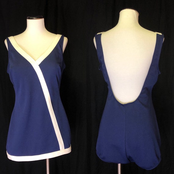 1960s One Piece Bathing Suit in Size 8 Medium Navy