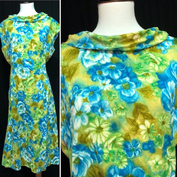 1960s Blue & Green Mod Scooter Dress in Size 18 20