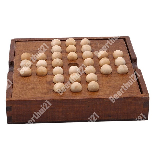 Jeu de solitaire avec chevilles fait main avec billes en bois, casse-tête pour enfants, jeu de société en bois pour adultes, meilleur cadeau de Noël