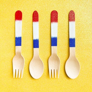 Rocket Pop Wooden Cutlery, Fourth of July tableware, Americana picnic decor, kids firework birthday, summer picnic cutlery, icecream spoons