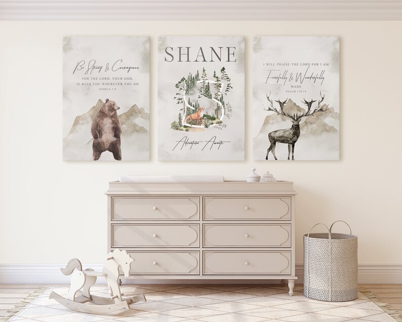 Woodland Nursery Decor Custom Baby Name Sign Quote Prints Etsy