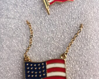 Vintage Flag Necklace w/ lapel pin