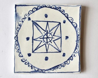 Handmade Ceramic Tile / Illustrated glazed ceramic tile