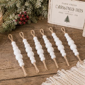Farmhouse Country White Wooden Beaded Ornament - set of 6
