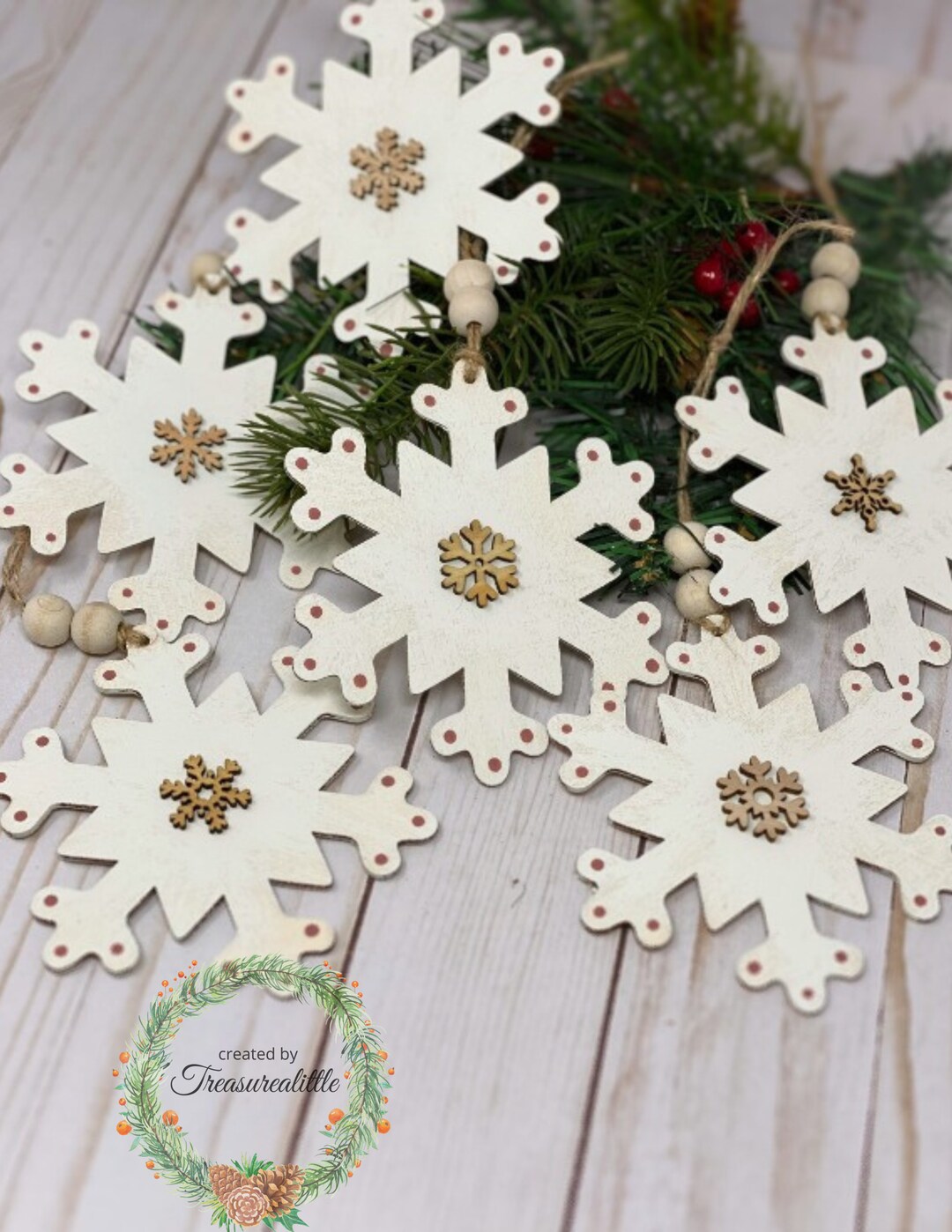 Set of 6 Farmhouse Wooden Snowflake Ornaments Etsy