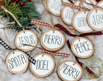 Farmhouse Country Wood Slice Christmas Ornament Set of 6