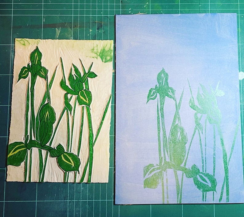 Blue Irises lino print Artist Proofs image 7