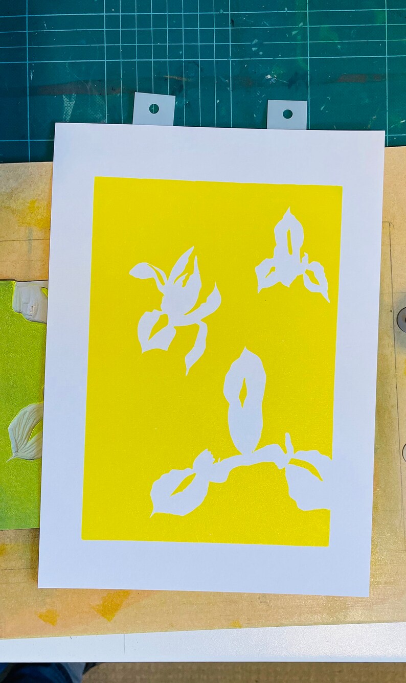 Blue Irises lino print Artist Proofs image 8