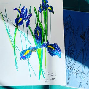 Blue Irises lino print Artist Proofs image 4
