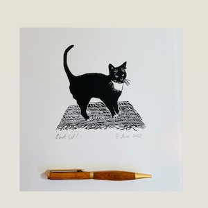 Black and white tuxedo cat (original Lino print A4/ unframed)