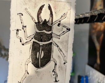 Stag Beetle Intaglio collagraph mini print