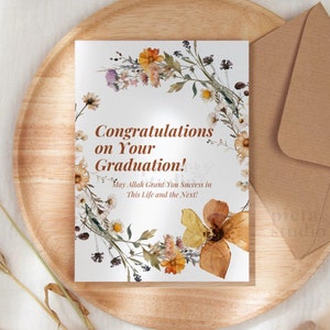 Cartão de formatura islâmico, cartões de felicitações islâmicos, cartão de formatura Mubarak, presente de formatura muçulmano para ela, cartão de felicitações muçulmano para impressão