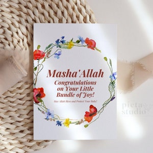 Islamic Baby Card, Islamic Greeting Cards, Islamic Baby Announcement Card, Muslim Dua Card, Masha Allah Card, Newborn Baby Card Printable
