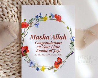 Islamic Baby Card, Islamic Greeting Cards, Islamic Baby Announcement Card, Muslim Dua Card, Masha Allah Card, Newborn Baby Card Printable