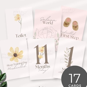Cartes jalon Islam, monde de Salam, cadeau pour petite fille musulmane, faire-part de bébé islamique, carte de naissance musulmane, cartes jalons islamiques pour bébé