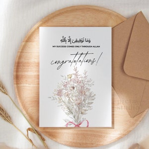 Cartão de formatura islâmico, cartões de felicitações islâmicos, presente de formatura muçulmano para ela, educação islâmica, cartão de felicitações muçulmano para impressão