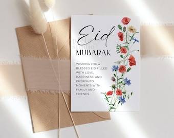 Eid Mubarak Karten zum ausdrucken, Eid Al Fitr Geschenk, Happy Eid Kartenvorlage, Islamische Grußkarte zum Ausdrucken, Muslimische Geschenke für Frauen, Wilde Blume