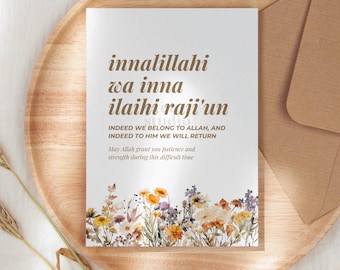 Islam condoleancekaart, moslim condoleancekaart verlies van moeder, rouwkaart, condoleancecadeaus voor verlies van een geliefde, islamitische wenskaarten