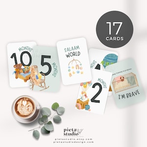 Cartes islamiques bébé jalon imprimables, cartes jalon Islam, cadeau bébé garçon musulman, faire-part de bébé islamique, cartes mémoire islamiques pour enfants
